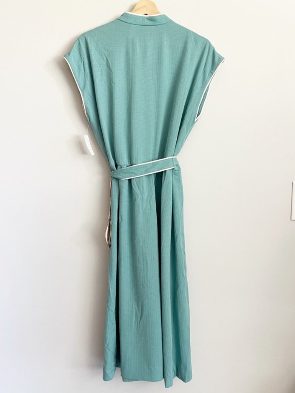 Lady Carol of NY Dress Size 20 Teal White Mod Mandarin Collar Belted Trevira NWT - Picture 10 of 13
